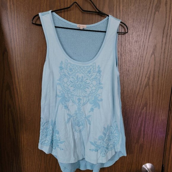 Gorgeous Mododoc Los Angeles Aqua Blue Embroidered Tank Top Size Medium - Picture 4 of 12